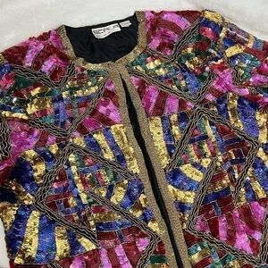 Vintage Sequin embellished multi color blazer jacket xl